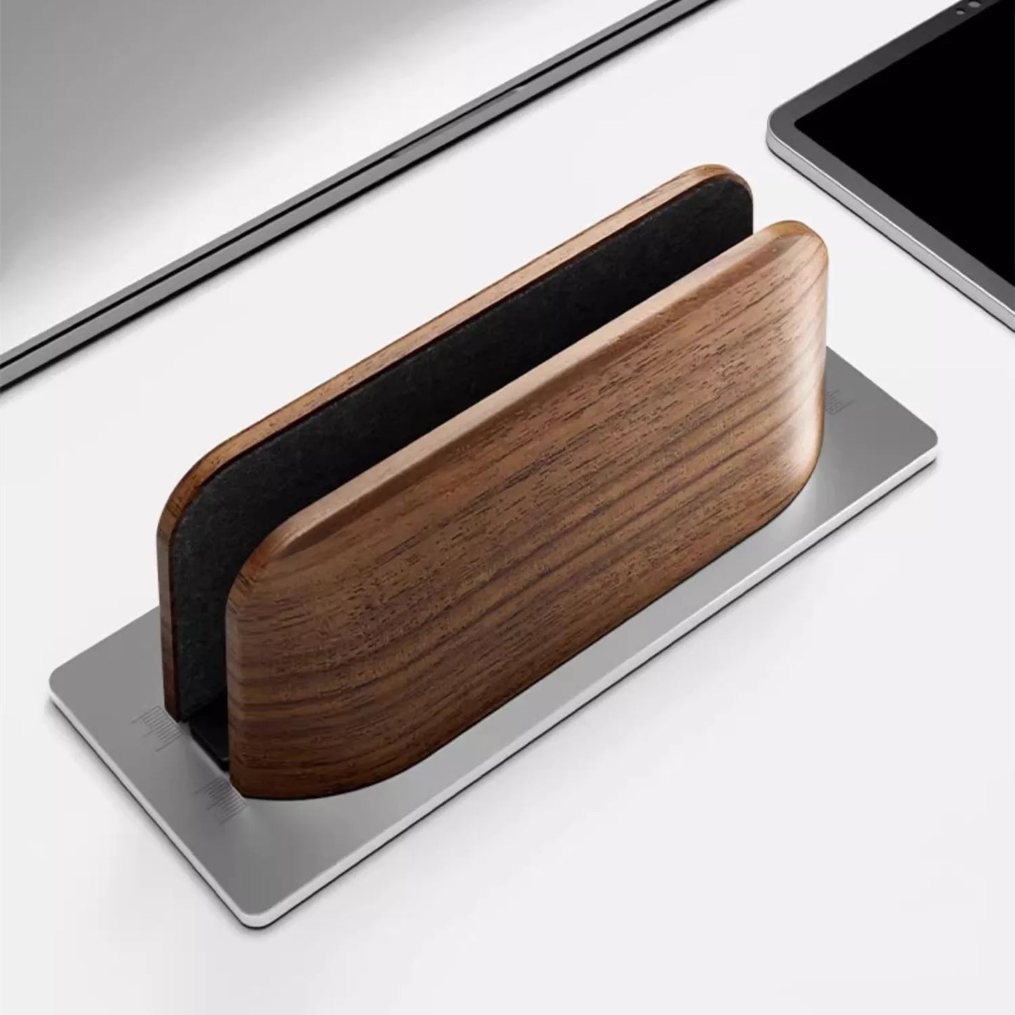 Walnut Wood Vertical Laptop Stand, Adjustable for 10-17 inch MacBooks