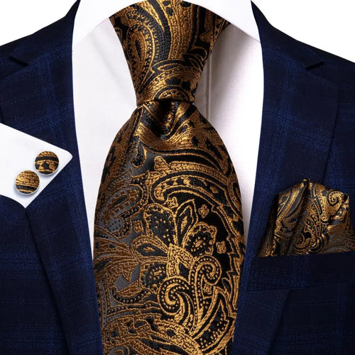 Hi-Tie Champagne Beige Floral Solid Design Silk Wedding Tie For Men