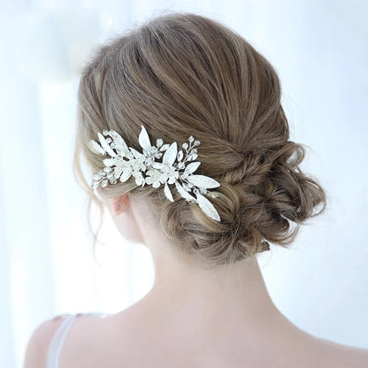 Trendy Tiara Wedding Hair Comb Flower Bridal Hairpins Pearl Rhinestone