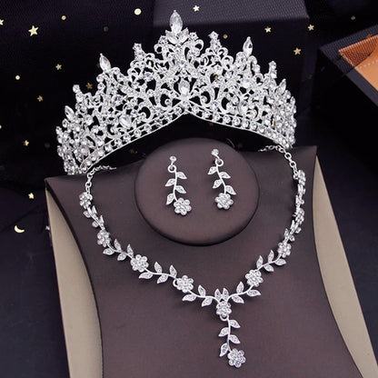 Luxury Silver Color Crystal Water Drop Bridal Jewelry Sets Rhinestone