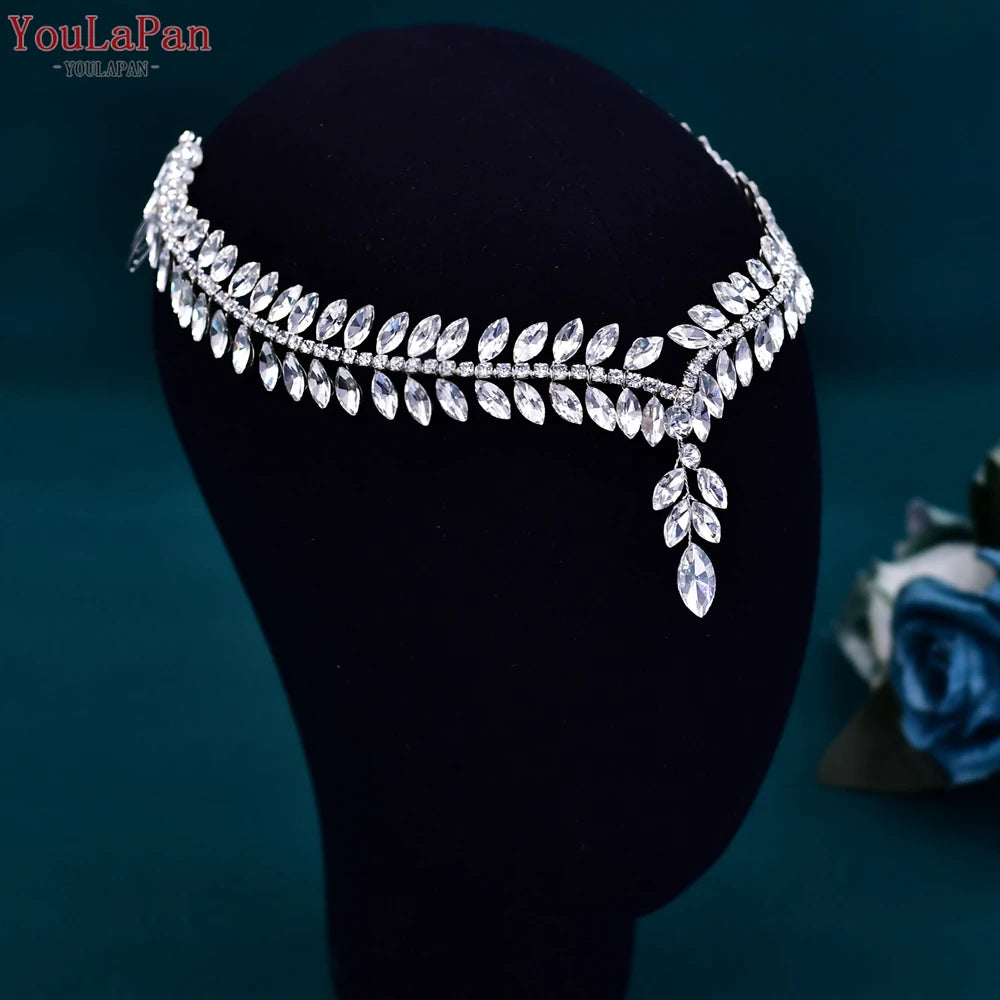 YouLaPan Crystal Forehead Headband for Women Brides Headpiece Party