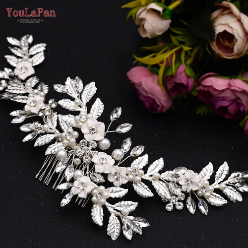 YouLaPan HP254 Alloy Flower Bridal Hair Clips Rhinestone Side Hairpin