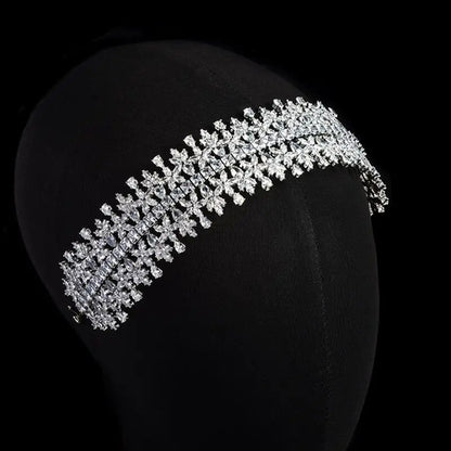 Luxury Cubic Zirconia Headbands Silver Color Bridal Crowns Elegant