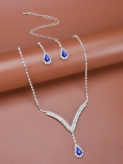 Elegant Bridal Jewelry Set with Rhinestones and Silver Plating