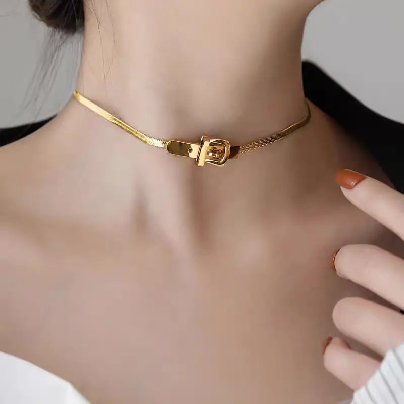 New 316L Titanium Stainless Steel Gold Color Choker Necklace Fashion