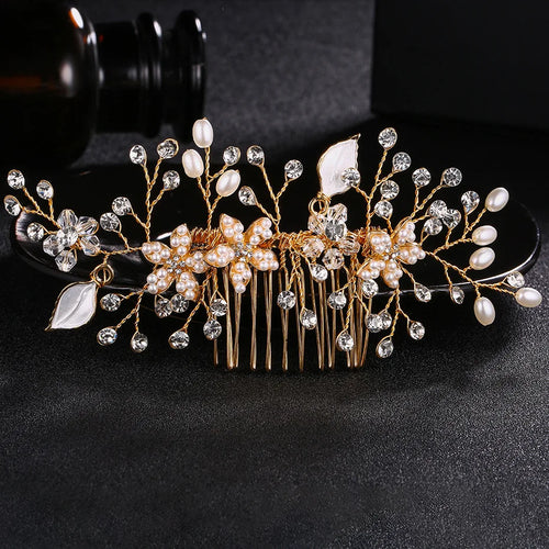 Trendy Tiara Wedding Hair Comb Flower Bridal Hairpins Pearl Rhinestone