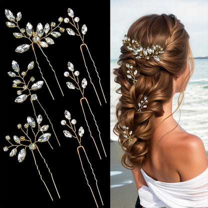 Pearl Flower Hairpin Side Comb Golden Leaf Shaped Alloy Tiaras Wedding