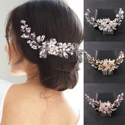 Crystal Rhinestone Flower Pearl Hair Comb Headband Tiara Hairpin For