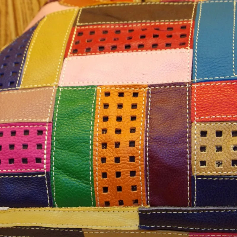 Large Ladies' Handbags with Casual Colorful Patchwork Design