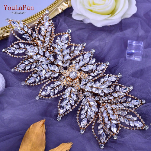 YouLaPan HP254 Alloy Flower Bridal Hair Clips Rhinestone Side Hairpin