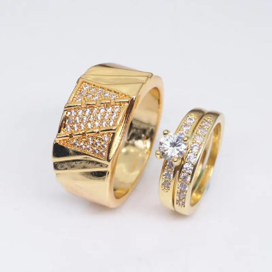 18K Yellow Gold Couple's Wedding Ring Set