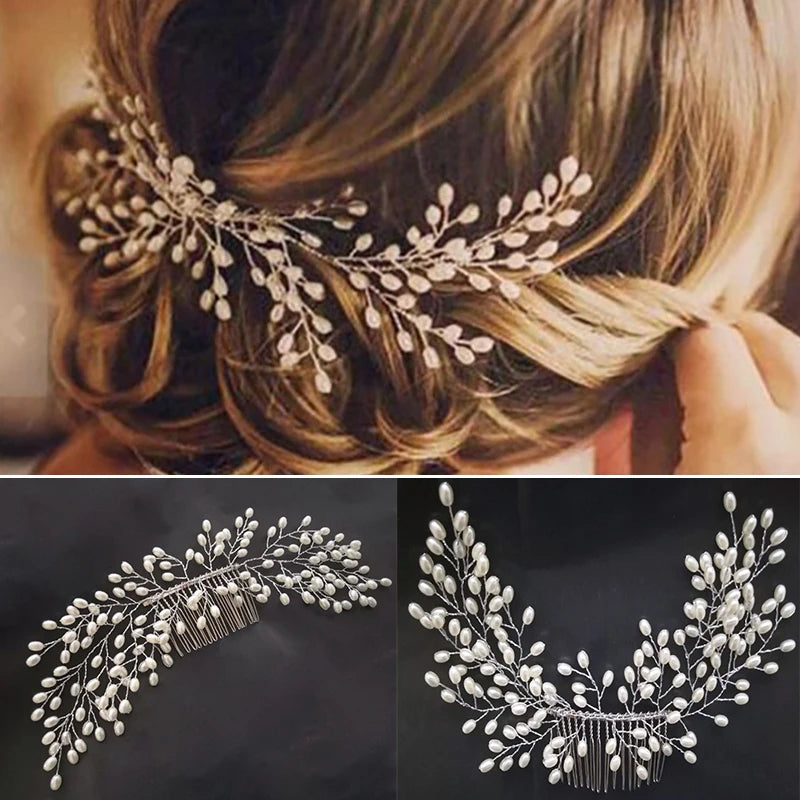 Wedding Crystal Pearl Bridal Tiaras Hair Comb Headwear Bride