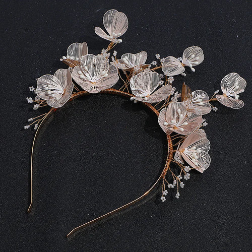 SLBRIDAL Handmade Baroque Copper Flower Pearls Wedding Hair