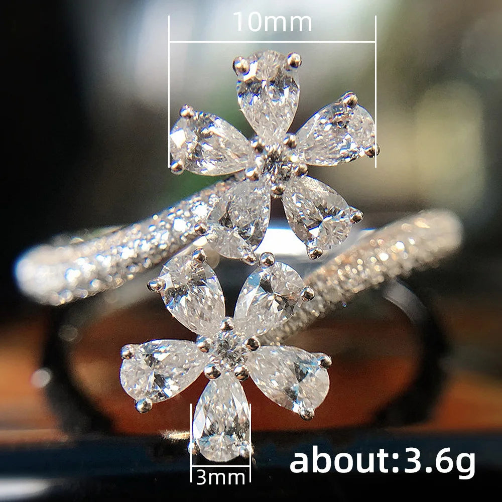 Fairy Style Water Drop Flower Sterling Silver Ring for Women's Wedding