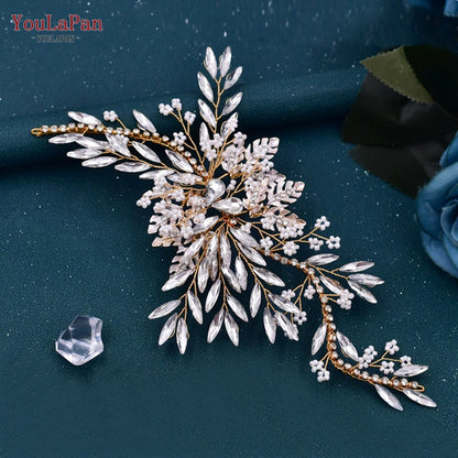 YouLaPan HP254 Alloy Flower Bridal Hair Clips Rhinestone Side Hairpin