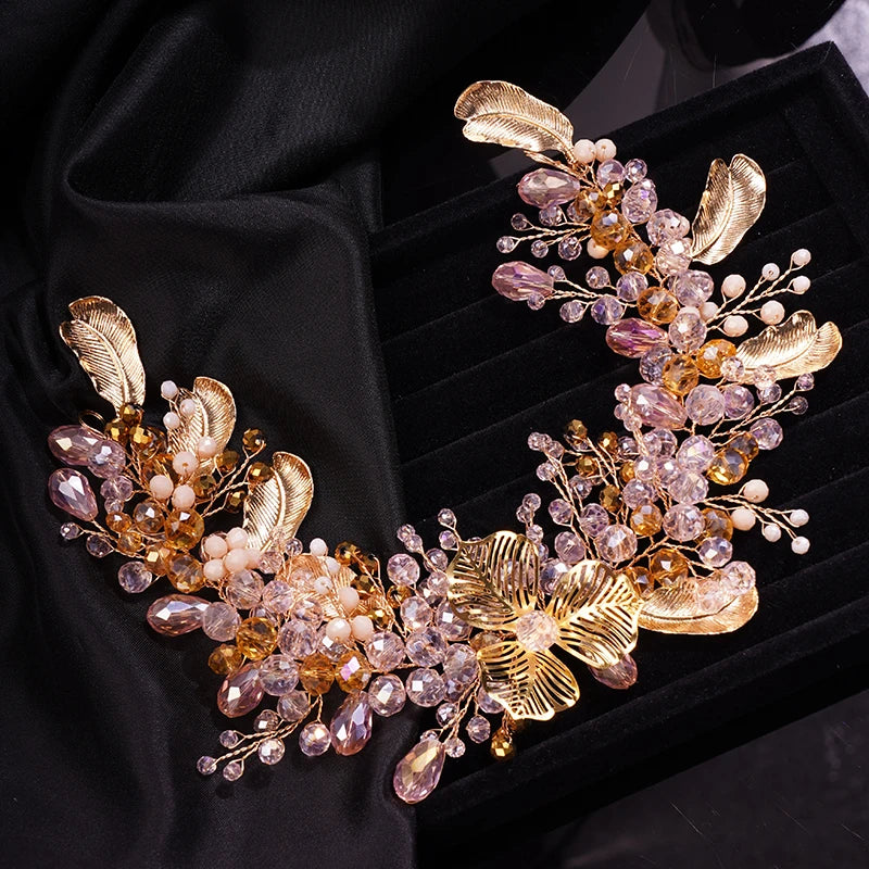 Bridal Gold Hair Vine with Large Rhinestones and Pearls