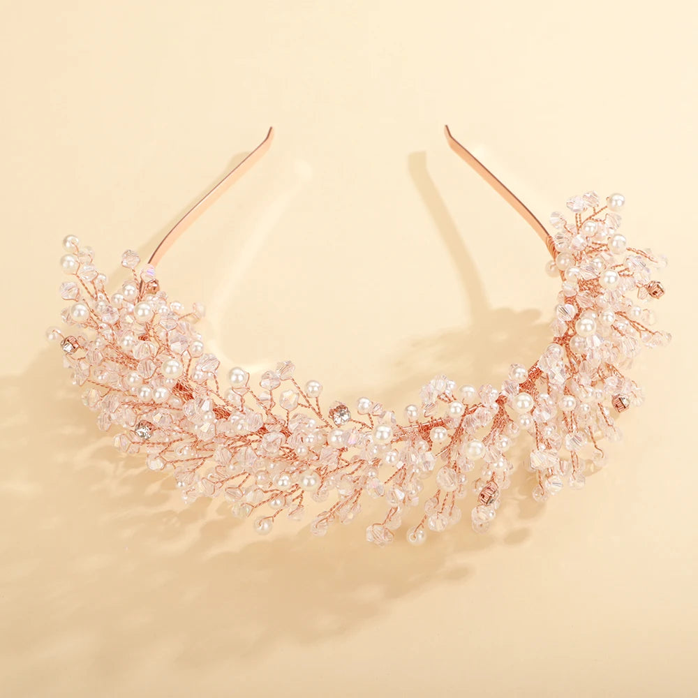 Luxury Pearl Crystal Bridal Crown Headpieces Handmade Party Wedding