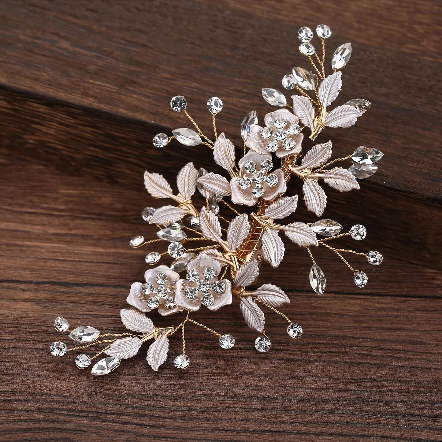 Fashion Bridal Rhinestone Leaf and Flower Hair Clips in Alloy