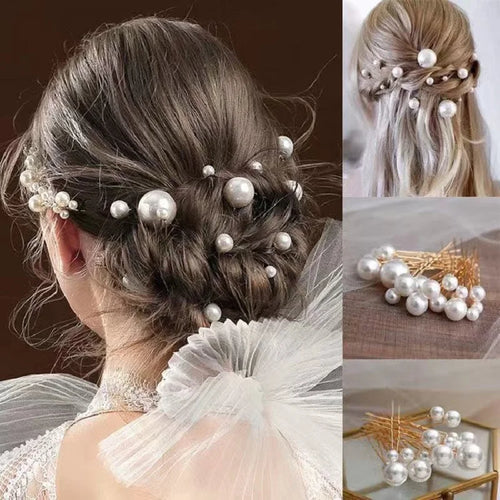 Pearl Flower Hairpin Side Comb Golden Leaf Shaped Alloy Tiaras Wedding