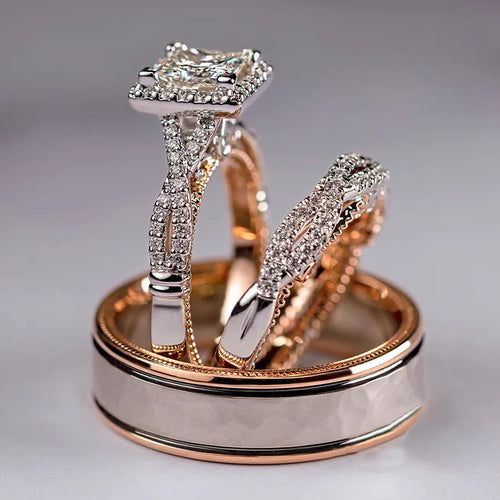 18K Rose Gold Princess-Cut Genuine Diamond Ring for Women