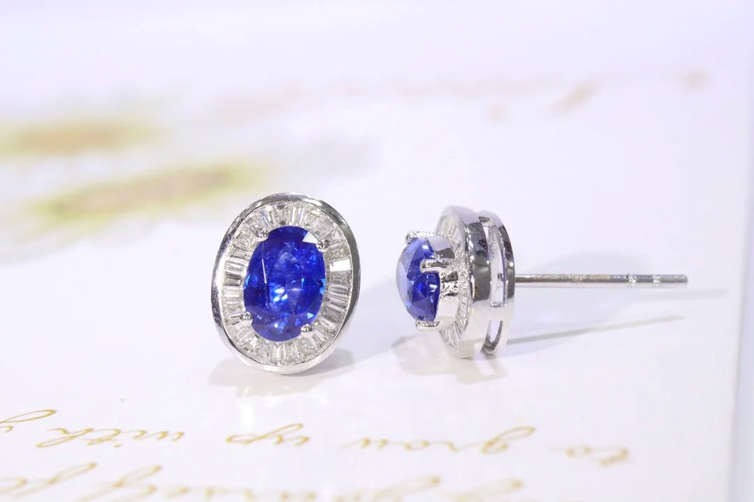 SFL2023 Sapphire Earrings Stud 18 K Gold Jewelry 100% Natural 1.39ct