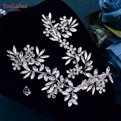 YouLaPan HP254 Alloy Flower Bridal Hair Clips Rhinestone Side Hairpin