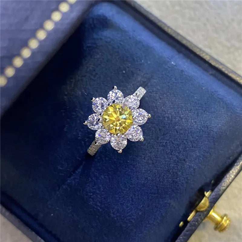 Sunflower Yellow Moissanite Engagement Ring in 925 Sterling Silver 1ct