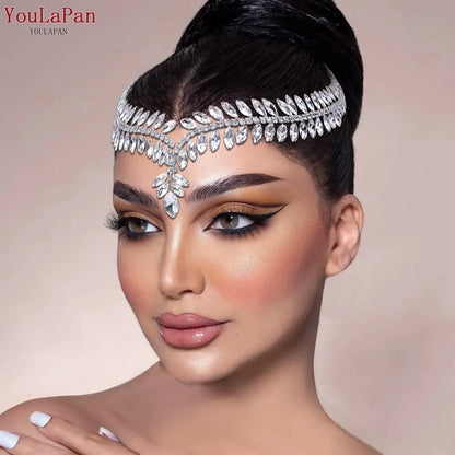 YouLaPan Crystal Forehead Headband for Women Brides Headpiece Party