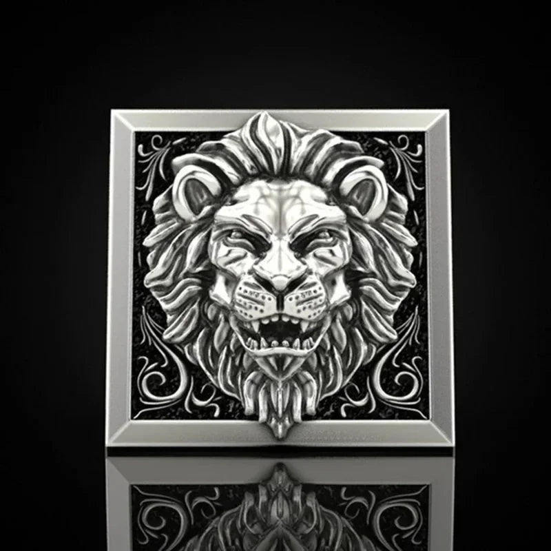 Innovative Punk-Inspired Men's Ring Featuring a Bold Lion Head Design