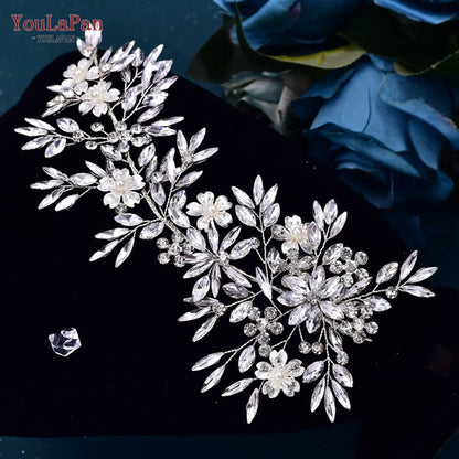 YouLaPan HP254 Alloy Flower Bridal Hair Clips Rhinestone Side Hairpin