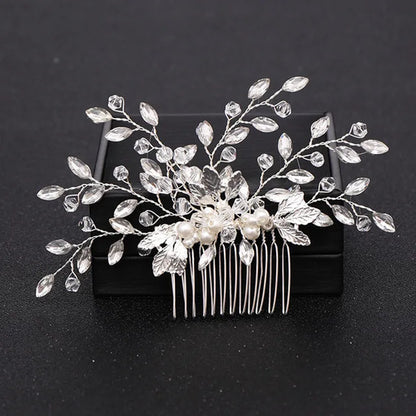 Trendy Tiara Wedding Hair Comb Flower Bridal Hairpins Pearl Rhinestone