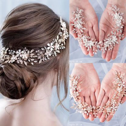 Crystal Flower Leaf Wedding Bridal Headbands Tiaras For Women Bride