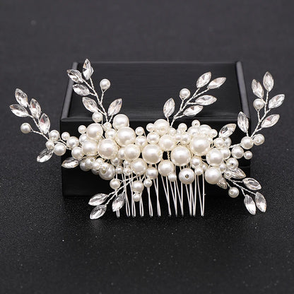 Trendy Tiara Wedding Hair Comb Flower Bridal Hairpins Pearl Rhinestone