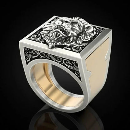 Innovative Punk-Inspired Men's Ring Featuring a Bold Lion Head Design