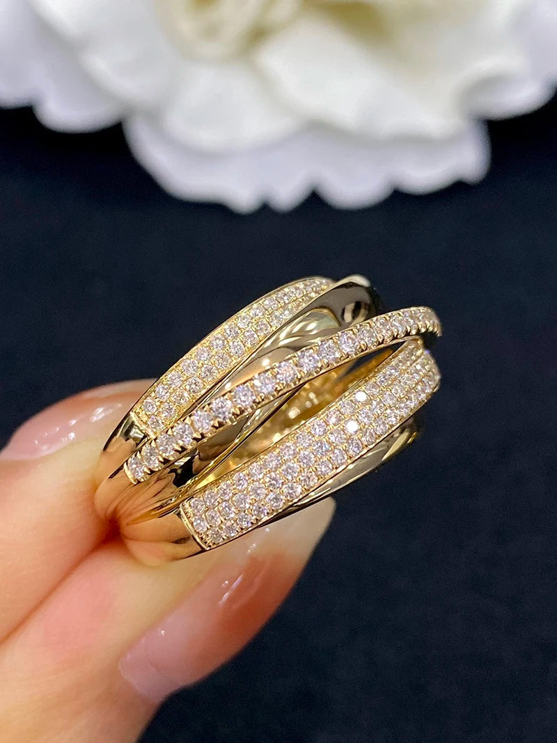 18K Yellow Gold Rings Luxury Real Natural Diamond Ring Fashion