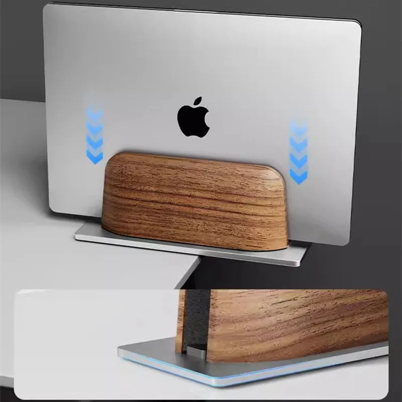 Walnut Wood Vertical Laptop Stand, Adjustable for 10-17 inch MacBooks