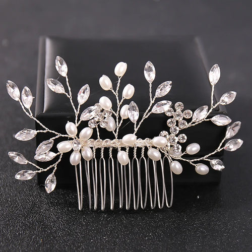 Trendy Tiara Wedding Hair Comb Flower Bridal Hairpins Pearl Rhinestone