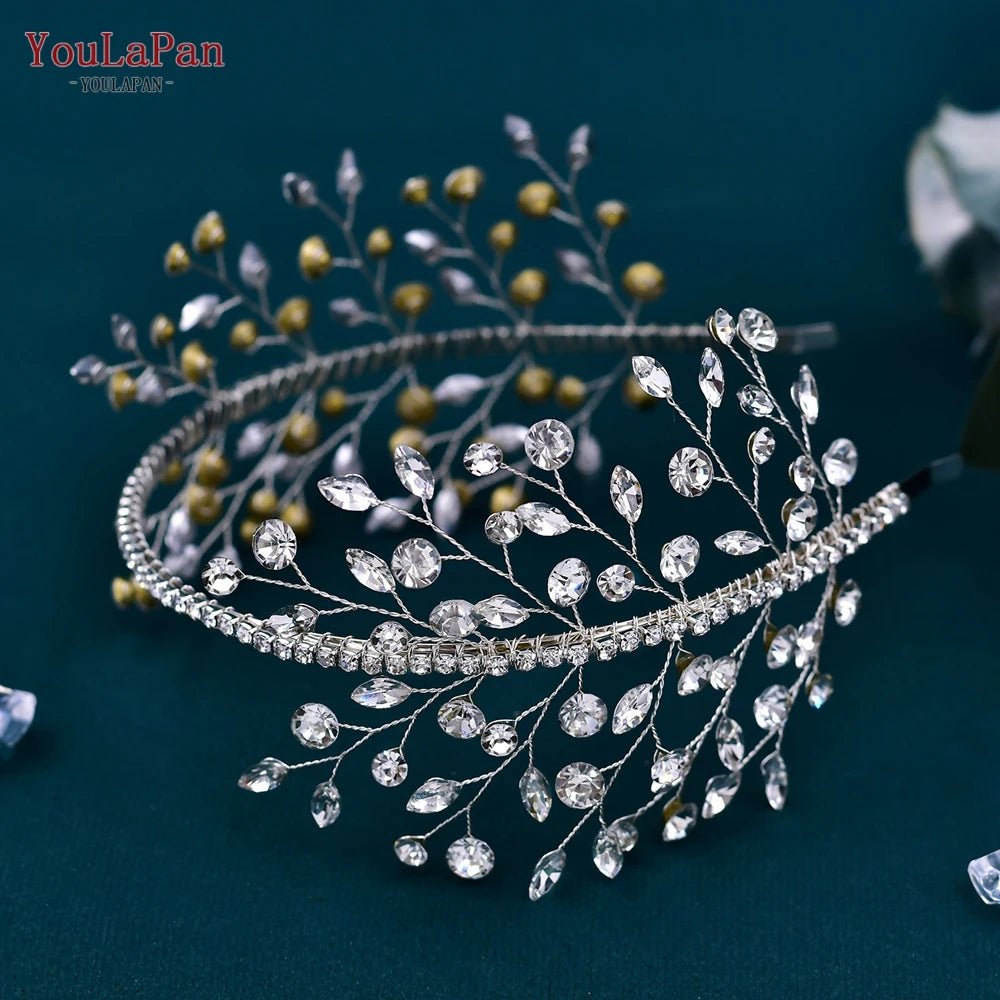 YouLaPan Crystal Headdress for Women Bridal Headband Wedding Tiara