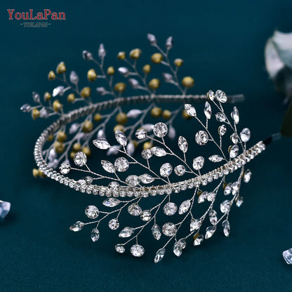 YouLaPan Crystal Headdress for Women Bridal Headband Wedding Tiara