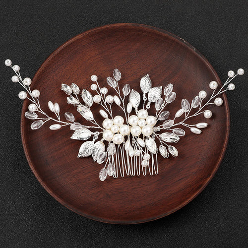 Trendy Tiara Wedding Hair Comb Flower Bridal Hairpins Pearl Rhinestone