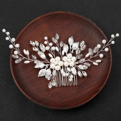 Trendy Tiara Wedding Hair Comb Flower Bridal Hairpins Pearl Rhinestone