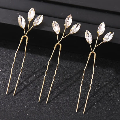 Trendy Crystal U-Shaped Alloy Bride Hairpins for Wedding Hairstyles