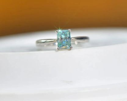 Genuine 925 Sterling Silver Ring with a Solid 1 ct Radiant Cut Blue Stone