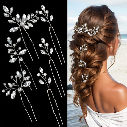 Pearl Flower Hairpin Side Comb Golden Leaf Shaped Alloy Tiaras Wedding