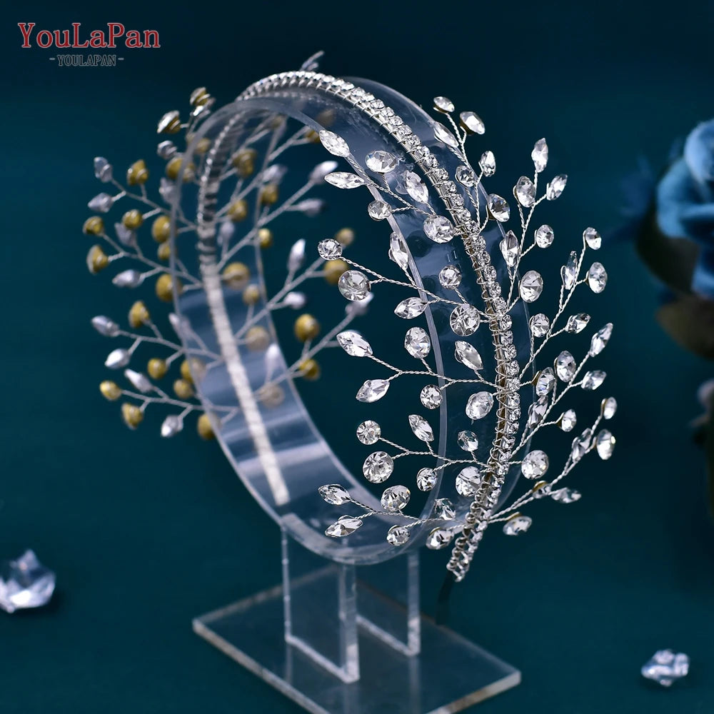 YouLaPan Crystal Headdress for Women Bridal Headband Wedding Tiara