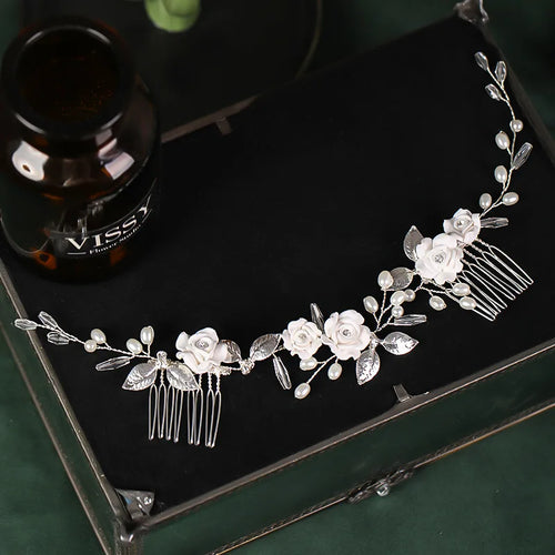 Trendy Tiara Wedding Hair Comb Flower Bridal Hairpins Pearl Rhinestone