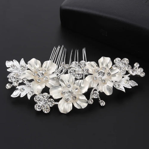 Trendy Tiara Wedding Hair Comb Flower Bridal Hairpins Pearl Rhinestone