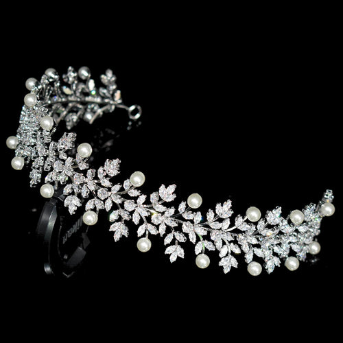 Luxury Cubic Zirconia Headbands Silver Color Bridal Crowns Elegant