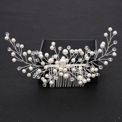 Trendy Tiara Wedding Hair Comb Flower Bridal Hairpins Pearl Rhinestone