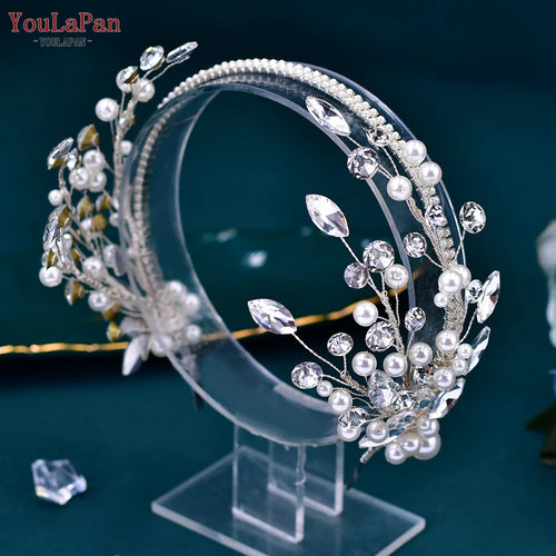 YouLaPan Crystal Headdress for Women Bridal Headband Wedding Tiara